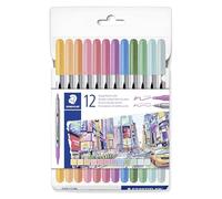 STAEDTLER 3200 C12PA Lot de 12 stylos de coloriage Design Journey à double pointe Largeur de trait 0,5-3,0 mm 12 couleurs pastel assorties