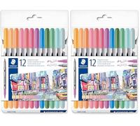 Staedtler 3200 C12PA Lot de 24 stylos de coloriage Design Journey à double pointe Largeur de trait 0,5-3,0 mm 12 couleurs pastel assorties