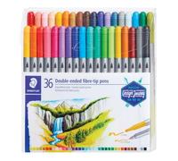 Staedtler Feutres à double pointe 3200 TB36 – Pointe 0,5–0,8 mm et 3 mm – Étui plastique 36 couleurs