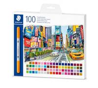 STAEDTLER 3200 Feutres double pointe, étui de 100 - Crayons feutres de coloriage pour adultes et enfants, stylo à pointe fine, 3,0 mm et 0,5-0,8 mm - 3200 C100P