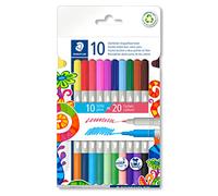 STAEDTLER 3280 - Set 10 Feutres De Coloriage - 20 Couleurs Assorties - Double Pointe 3.0 mm Et 1 Mm - Edition Design Journey - 3280 C10 Multicolore