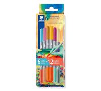 Staedtler 3280C6E2-2 Lot de 3280 feutres bicolores, deux pointes, deux couleurs différentes, largeurs de trait 3 mm et 1 mm, étui en carton avec 6 feutres de couleurs assorties