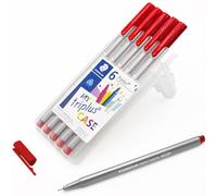 STAEDTLER 334 Triplus Lot de 6 stylos à pointe fine Pointe superfine 0,3 mm Rouge
