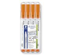 STAEDTLER 341 Lumocolor Lot de 4 marqueurs compacts pour tableau blanc - Pointe ogive de 1 à 2 mm - Marqueurs effaçables à sec - Pochette de 4 stylos (orange)