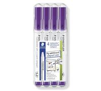 STAEDTLER 341 Lumocolor Lot de 4 marqueurs compacts pour tableau blanc - Pointe ogive de 1 à 2 mm - Marqueurs effaçables à sec - Portefeuille (violet)