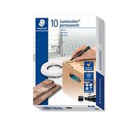 Staedtler 350 Lumocolor boite de 10 Marqueurs Permanents Pointe biseau Corps plastique Encre Noire à base d'alcool