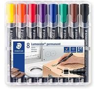 Staedtler 350 WP8 Lumocolor Marqueur permanent Pointe biseautée, 2 mm ou 5 mm, aufstellbare Boîte de 8 couleurs