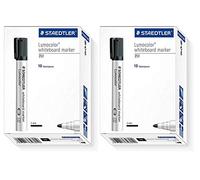 Staedtler 351-9 Lumocolor Lot de 10 marqueurs pour tableau blanc Pointe ronde Noir, Rundspitze | 20er Packung, Noir, 10