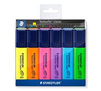 Staedtler 364 WP6 Textsurfer Classic, Surligneurs Fluorescents De Haute Qualité Résistants Aux Uv, Pointe Biseautée De 1 À 5 Mm, Étui Plastique Avec 6 Surligneurs Assortis