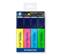 Staedtler 364WP4 Textsurfer Classic, Surligneurs Fluorescents De Haute Qualité Résistants Aux Uv, Pointe Biseautée De 1 À 5 Mm, Étui Plastique Avec 4 Surligneurs Assortis