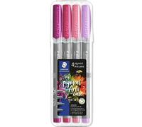 STAEDTLER 371 Pigment Brush Pens | Pigment Arts | Adult Colouring Fibre-Tip Colouring Pen | Medium-Firm Nylon Brush Tip Nib (Pink Wallet of 4)