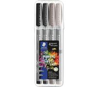 STAEDTLER 371 Pigment Brush Stylos | Pigment Arts | Stylo de coloriage adulte à pointe en fibre | Pointe pinceau en nylon à fermeté moyenne (gris chaud - Lot de 4)