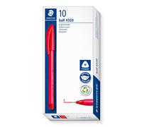 Staedtler 4320 F-2 Lot de 10 stylos à bille triangulaires, couleur d'écriture rouge, largeur de ligne F environ 0,7 mm, pour une écriture détendue, 10 stylos à bille rouges dans un étui en carton