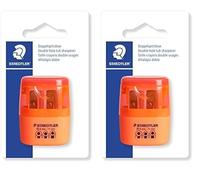Staedtler 512 - Blister 1 Taille-Crayon 2 Usages Avec Réservoir Orange Fluo (Lot de 2)