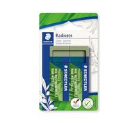 Staedtler - 526 80 - Blister 2 gommes vert olive sans latex 65 x 23 x 13 mm - Composée à 56% de matériaux naturels et renouvelables - 526 80BK2