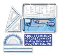 STAEDTLER 557 Kit de géométrie - 10 pièces, étui métallique | Compas, équerres, rapporteur & règle 15 cm en étui métal - pour l’école - Art.-Nr. 557 10