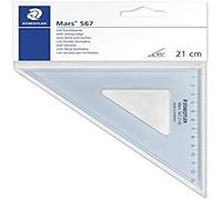 Staedtler 567 21-45 Mars, Équerre Scolaire de 21 Cm 45°/45° en Plastique Bleu Transparent, sous Pochette Plastique