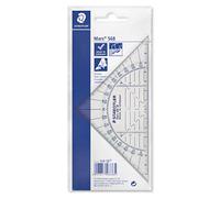 Staedtler 568 38 Mars, Équerre Géométrique de 16 Cm avec Rapporteur Intégré en Plastique Transparent Incassable, sous Étui Plastique Souple