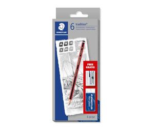 STAEDTLER 61 110 C6 Tradition Crayon graphite pour dessin et esquisse - Degrés assortis (6 crayons + taille-crayon et gomme gratuits)