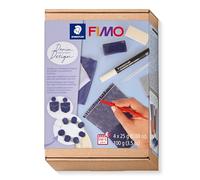 STAEDTLER 8025 HTC2 FIMO Pâte à modeler polymère durcissante au four - Mode d'emploi - Effet denim (lot de 8 pièces avec blocs souples FIMO et accessoires)