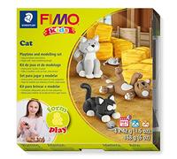 STAEDTLER 8034 16 LZ FIMO Kids Form&Play Jeu de pâte polymère pour enfants - « chats » (lot de 4 blocs, autocollants, outils de modélisation et arrière-plan)