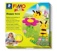 Staedtler 8034 27 LZ FIMO Kids Form&Play Ensemble d'argile polymère à modeler - « Happy Bees » (lot de 4 blocs, autocollants, outils de modelage et scène de fond)