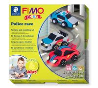 STAEDTLER 8034 29 LZ FIMO Kids Form&Play Jeu d'argile polymère pour Enfants - « Police Race » (Lot de 4 Blocs, Autocollants, Outils de modélisation et arrière-Plan)