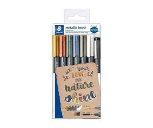 STAEDTLER 8321 Lot de 6 feutres métalliques à pointe pinceau et 1 feutre noir