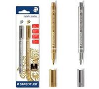 Staedtler Metallic Marker, Feutres à encre métallique pour loisirs créatifs et écriture stylisée, Encre pigmentée à base d'eau, Largeur de trait 1-2 mm, Étui blister avec 2 couleurs, 8323-S BK2, argent‚