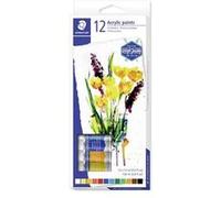 Staedtler Peinture acrylique de qualité professionnelle, Couleurs très pigmentées et faciles à mélanger, Étui carton avec 12 tubes de peinture aux couleurs vives et assorties, 8500 C12