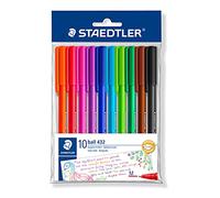 Staedtler Ball 432, Stylos-bille triangulaires arc-en-ciel, Pointe moyenne de 0.45 mm, Étui plastique avec 10 couleurs assorties, 43235MPB10