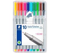 Staedtler Feutres Triplus Fineliner, pointe extra-fine, étui chevalet 10 couleurs, 334 SB10
