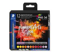 Staedtler - pigment Arts - Pigment brush 371 - Etui carton 12 feutres pointe pinceau couleurs chaudes assorties - 371 C12-5