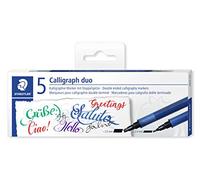 Staedtler Calligraph Duo, Feutres de calligraphie à double pointe, Résistants à l'eau et à la lumière, Boîte en carton avec 5 feutres assortis, 3002 C5