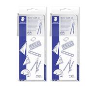 STAEDTLER Coffret de géométrie en étui métallique - Set de dessin 20 pièces avec compas et accessoires - Kit scolaire avec règle, équerres et pochoir - Ensemble complet pour un travail précis