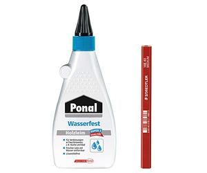 Staedtler Colle à bois Ponal résistante à l'eau, colle de montage sans solvant à haute résistance d'encollage, kit avec 550 g de colle à bois et un crayon de charpentier