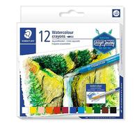 Staedtler Craies aquarellables de qualité professionnelles, Couleurs opaques et faciles à mélanger, Étui carton avec 12 craies aquarellables assorties, 223 C12