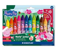 Staedtler Craies de cire Noris junior Peppa Pig - lot de 12 avec grattoir | 12 craies aux couleurs vives avec or et argent, grattoir pour effets spéciaux, format hexagonal compact pour petites mains
