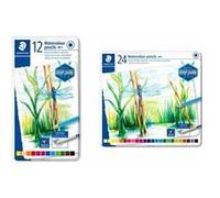 Staedtler Crayons de couleur aquarellables de haute qualité pour artistes, Utilisables à sec ou à l'eau, Mine douce et tendre de 3 mm, Boîte en métal avec 12 couleurs différentes assorties, 14610C M12