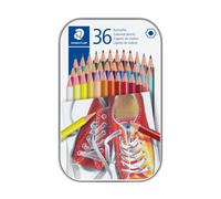 Staedtler Crayons de couleur 175 M36ST – hexagonaux sans bois, boîte métal 36 assortis