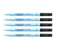 Staedtler Crayon pour films Lumocolor correctable, effaçable à sec, gomme au bout du crayon, largeur de ligne F 0,6 mm, longue durée de vie, convient pour la rétroprojection, 5 crayons noirs