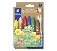 Staedtler - Crayons à la cire Noris Junior 224 C6 - 6 couleurs + 1 grattoir, étui carton recyclé