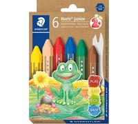 Staedtler Noris Junior, Crayons à la cire gros module, Spécialement conçus pour les enfants, Étui carton recyclé avec 6 crayons assortis et 1 grattoir, 224 C6, Coloris Assortis