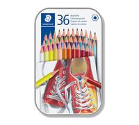 Staedtler Crayons de couleur 175 M36ST – hexagonaux sans bois, boîte métal 36 assortis