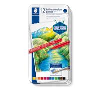Staedtler Crayons de couleur aquarellables à mine intégrale, Boîte métal avec 12 couleurs assorties, 14610G M12