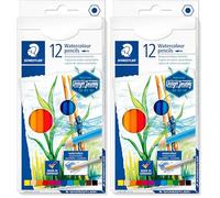 Staedtler Crayons de couleur aquarellables de haute qualité pour artistes, Utilisables à sec ou à l'eau, Mine douce et tendre de 3 mm, Étui carton avec 12 couleurs différentes assorties, 14610C C12