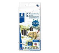 Staedtler Crayons de couleur aquarellables teintés de haute qualité pour artistes, Utilisables à sec ou à l'eau, Mine douce et tendre de 3 mm, Étui carton avec 12 couleurs différentes, 14610T C12, 12 Unité