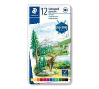 Staedtler Crayons de couleur de haute qualité pour artistes, Mine douce et tendre de 3 mm, Boîte en métal avec 12 couleurs différentes assorties, 146C M12