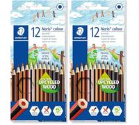 Staedtler Crayons de Couleur Noris Colour, Haute Résistance à la Rupture, Forme Hexagonale, Design à Rayures, Surface Douce Ergonomique, Matériau Wopex, Lot de 24 Couleurs de Peau, 185 C12POW