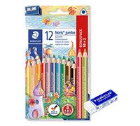Staedtler Crayons de couleur Noris Jumbo (crayons de couleur + gomme)